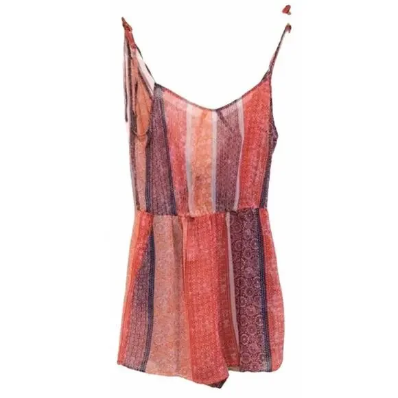 NEW BCBG MaxAzria Red White Sheer Print Patterned Tie Tank Top Shorts Romper S - Picture 7 of 7